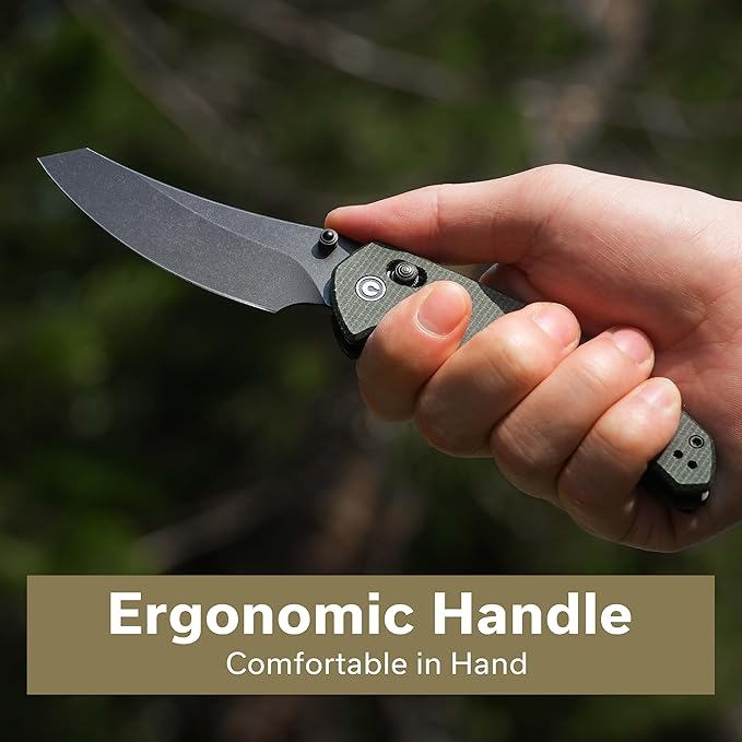 CIVIVI Sixgill Folding Pocket Knife for EDC 3.41'' Nitro-V Blade Micarta Handle Deep Carry Reversible Clip Gift for Men Women C24050-3 (Green)