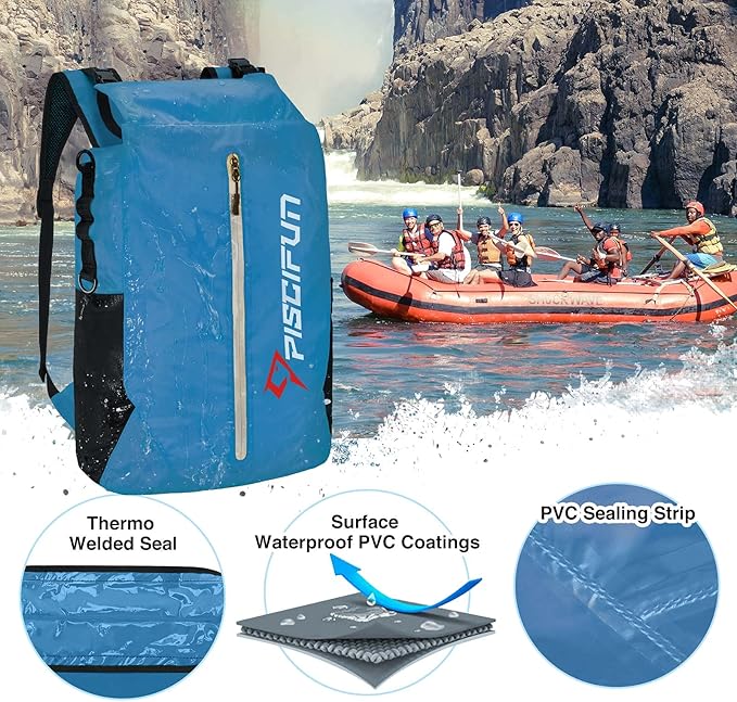 Piscifun Dry Bag Waterproof Lightweight Dry Backpack Roll-Top Sealed with Waist Pouch and Phone Case Keeps Gear Dry Inside for Kayaking Boating 10L 20L 30L