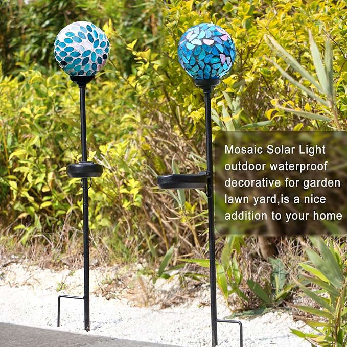 VCUTEKA Solar Lights Outdoor Decorative Mosaic Solar Garden Light Waterpoof LED Pathway Stake Light for Landscape Lawn Patio Yard Decoration 2 Pack
