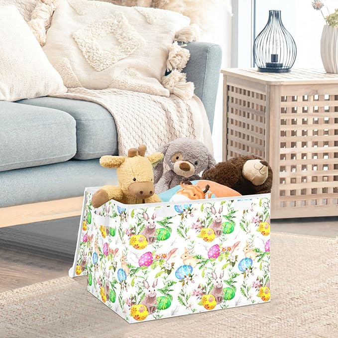senya Easter Storage Baskets Collapsible Storage Bins with Lids Easter Bunny Eggs in Grass Flowers Storage Boxes Clothes Baskets for Organizing B06D22020 Pattern 2 One Size