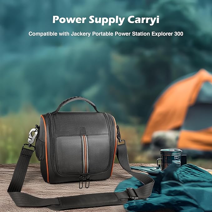Travel Carrying Case Compatible with Jackery Explorer 300 Water-Resistant Base with Rear Pocket &amp Adjustable Strap for Solar Cable Charger &amp Accessories for Camping Travel Outdoors