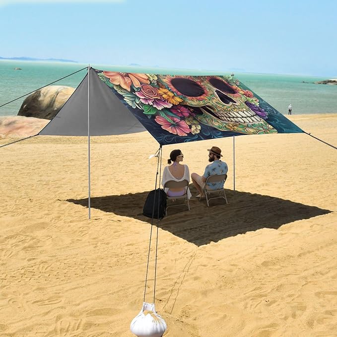 ALAZA St Patrick's Day Green Hat Floral Skull Beach Tent Sun Shelter Portable Canopy Sunshade for Outdoor Camping Picnics Backyard Fun 10x9 ft