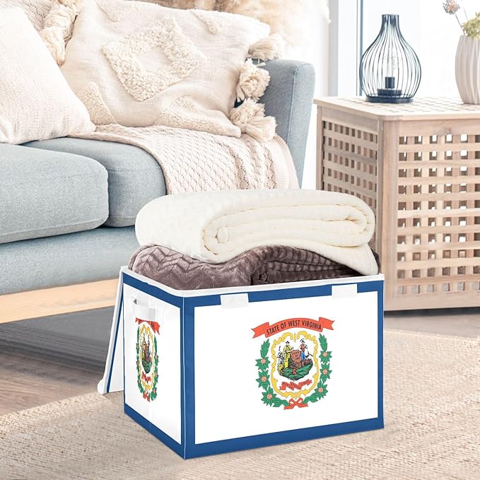 West Virginia State Flag Wv Storage Box with Lid Stackable Organizer Bins Large Storage Bins for Home Studyroom Home