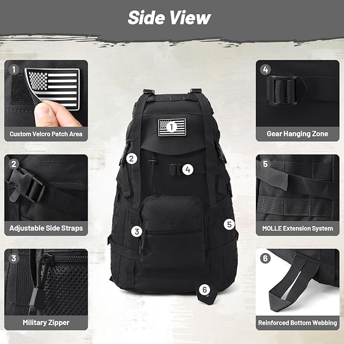 50L Tactical Backpack for Men and Women Water-Resistant Molle Rucksack Large Military Assault Pack for Hiking Hunting Camping Gym &amp Outdoor Survival Black