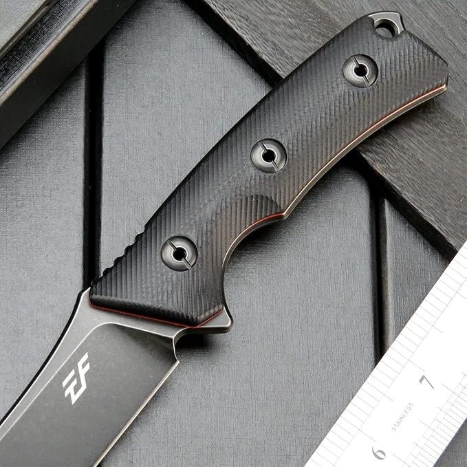 Eafengrow EF125 Fixed Blade Knife 14c28n Steel Blade Coated Black Titanium G10 Handle Scales Fixed Knifes for Outdoor Camping Hunting Survival EDC Tool Knives with Kydex Sheath(Black)