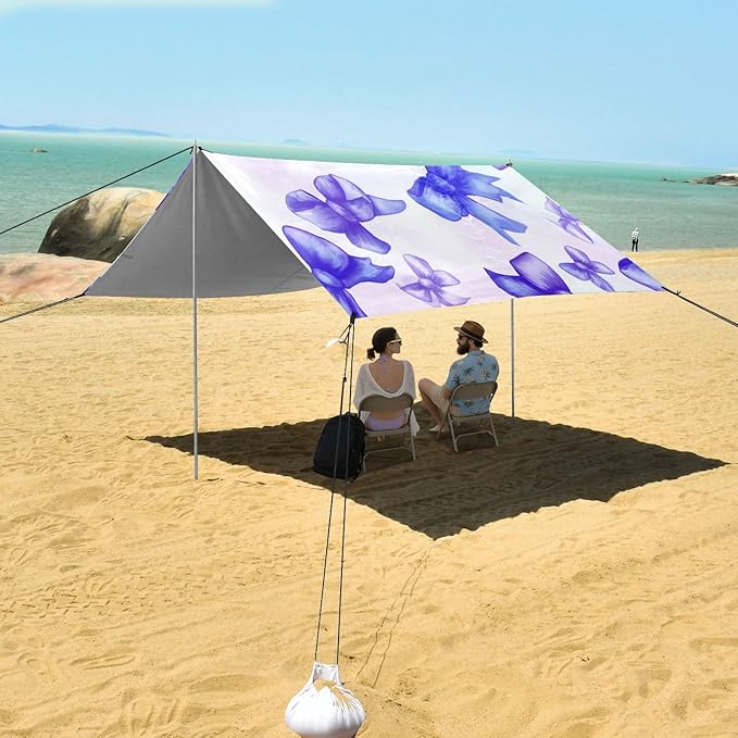 xigua Bow Tie Beach Tent Sun Shelter with Carrying Bag - Silver Coated Oxford Fabric Beach Canopy for Beach Camping Fishing - Includes Windproof Ropes Sandbags &amp Stakes