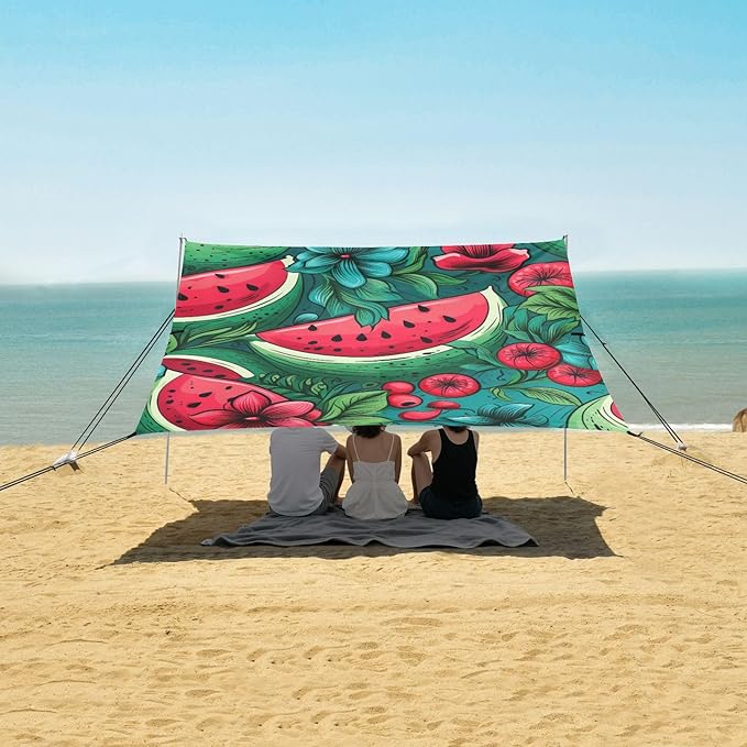 ALAZA Watermelon Hand Drawn Beach Tent Sun Shelter Portable Canopy Sunshade for Outdoor Camping Picnics Backyard Fun 10x9 ft