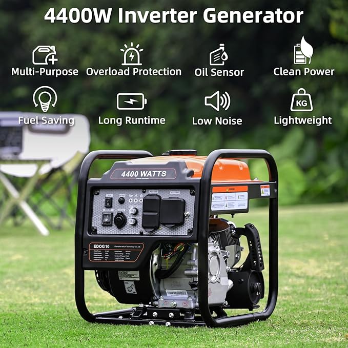 Oxseryn Power Equipment 4400 Watts Inverter Generator Gas Powered Portable Open Frame Generator Low Noise with ECO Mode RV Ready Emergency Home Backup
