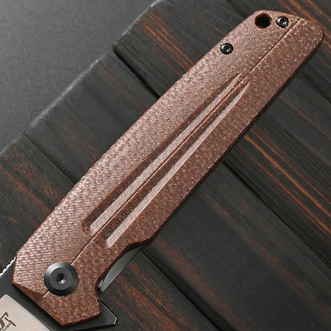 Sitivien ST152 Folding KnifeK110(D2) Steel Blade with Micarta Handle EDC Tool Knife for Outdoor CampingHikingFishing(Brown)