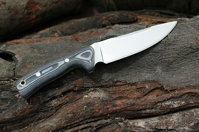 GCS Handmade D2 Steel Hunting Knife with Black And White Micarta Handle Full Tang Blade and Leather Sheath for Hunting Hunting Camping Survival EDC-GCS 953