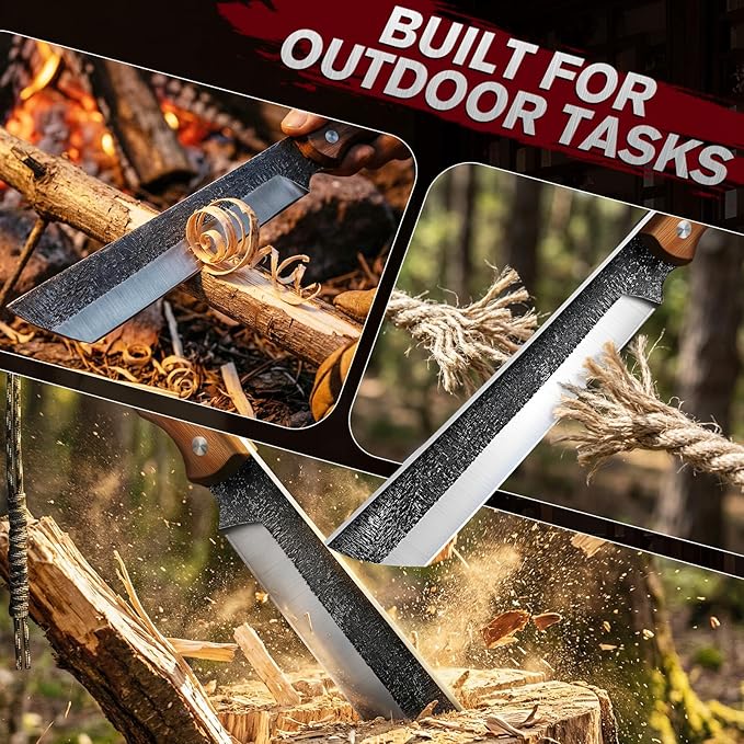MDHAND Japanese Machete Knife with Ergonomic Full Tang Handle and Wood-Leather Sheath Heavy Duty High Carbon Steel Machete Knife for Bushcraft Survival Outdoor Hunting and Camping Gifts for Men