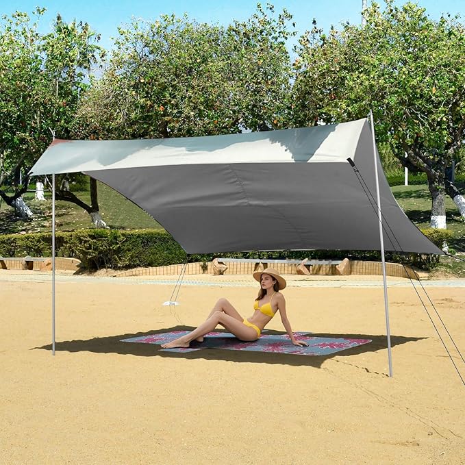 Beach Canopy with Windproof Ropes &amp Sandbags Beach Tent Sun Shade Sun Shelter for Camping Trips Fishing Backyard Fun or Picnics Landscape