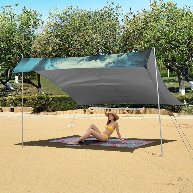 ALAZA Skull Ocean Pirate Ship Beach Tent Sun Shelter Portable Canopy Sunshade for Outdoor Camping Picnics Backyard Fun 10x9 ft