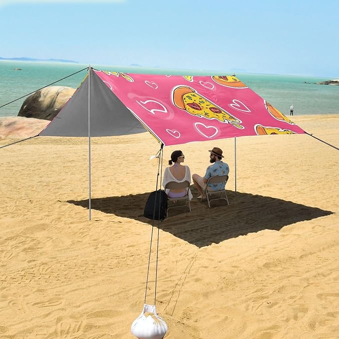ALAZA Pizza Pink Love Pattern Beach Tent Sun Shelter Portable Canopy Sunshade for Outdoor Camping Picnics Backyard Fun 10x9 ft