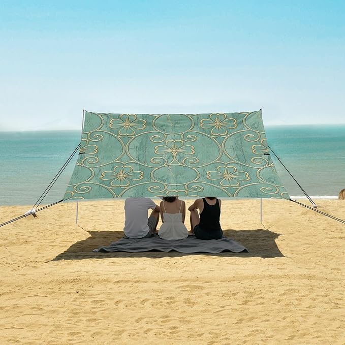 xigua St. Patrick's Day Beach Tent Sun Shelter with Carrying Bag - Silver Coated Oxford Fabric Beach Canopy for Beach Camping Fishing - Includes Windproof Ropes Sandbags &amp Stakes
