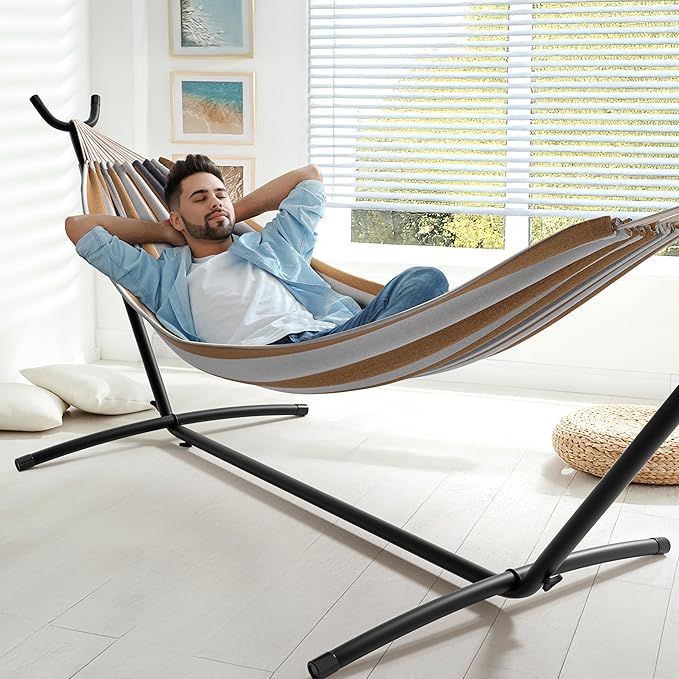 Sorbus 2-Person Hammock with Stand – 60 Cotton Blend Bed Heavy Duty 450lbs Capacity Portable with Carrying Case – for Garden Patio Outdoor Camping Gifts – Washable