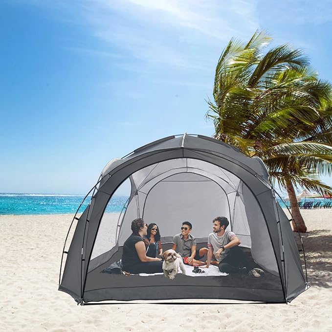 Easy Beach Tent 12 X 12ft Pop Up Canopy UPF50+ Tent with Side Wall Ground Pegs and Stability Poles Sun Shelter Rainproof Waterproof for Camping Trips Backyard Fun Party Or Picnics