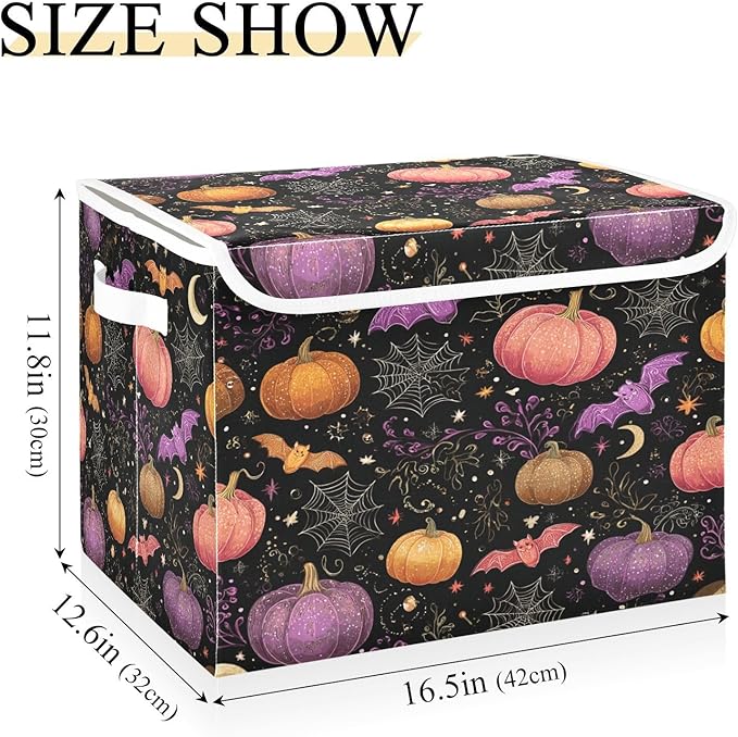 Black Pumpkins Stars Bats Collapsible Storage Bins with Lids Decorative Fabric Cubes Closet Organizer Basket Boxes Containers for Clothes Box Chest Foldin