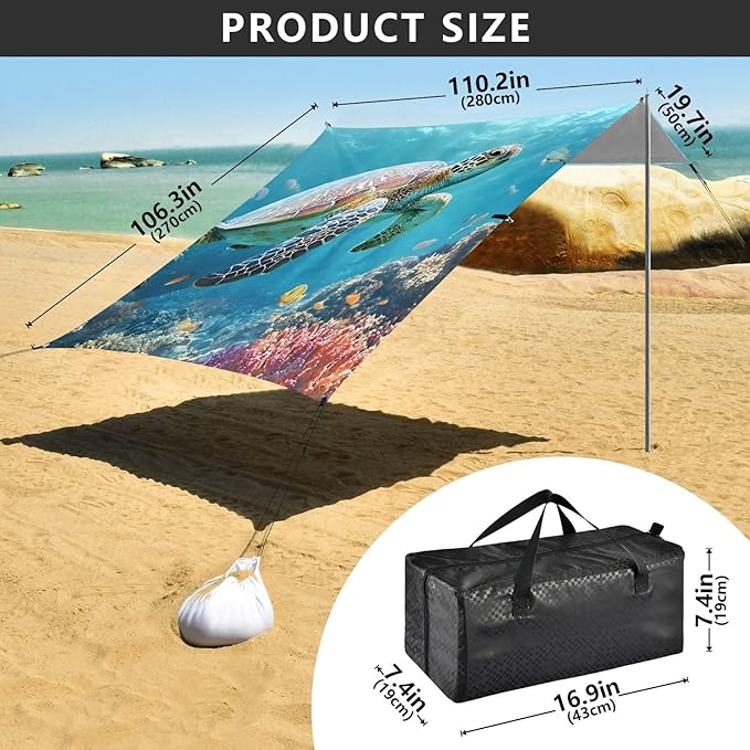 ALAZA A Sea Turtle Underwater Beach Tent Sun Shelter Portable Canopy Sunshade for Outdoor Camping Picnics Backyard Fun 10x9 ft