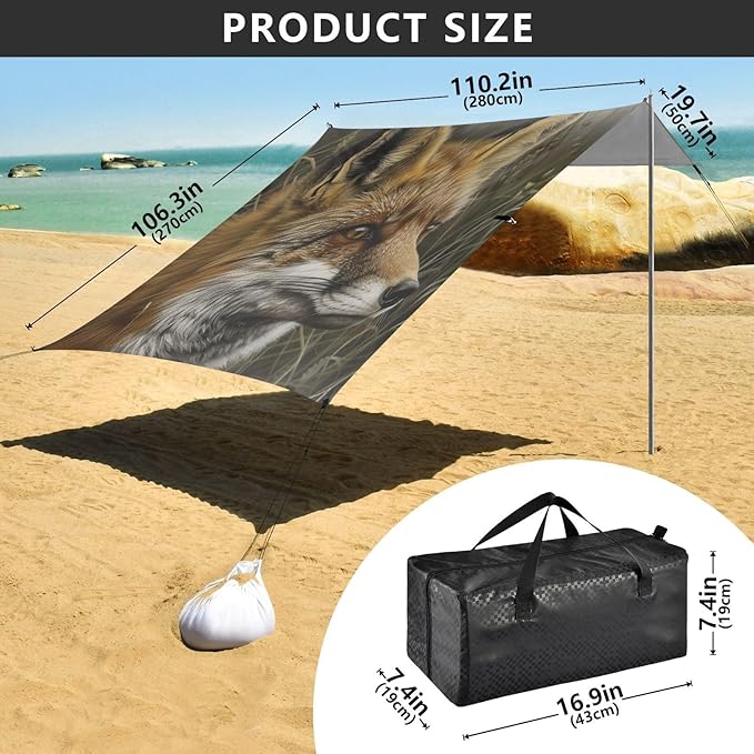 ALAZA Wild Fox Beach Tent Sun Shelter Portable Canopy Sunshade for Outdoor Camping Picnics Backyard Fun 10x9 ft