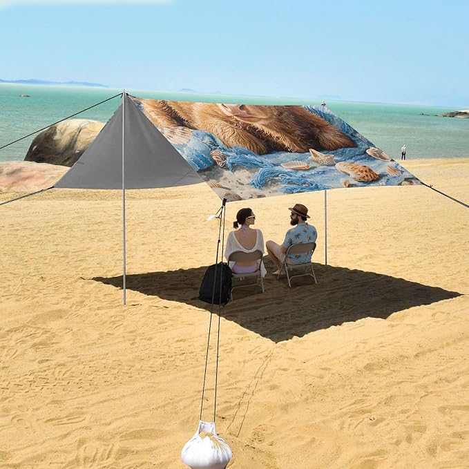 ALAZA Highland Cow Beach Beach Tent Sun Shelter Portable Canopy Sunshade for Outdoor Camping Picnics Backyard Fun 10x9 ft