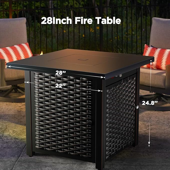 Ciays Propane Fire Pits 28 Inch Outdoor Gas Fire Pit 50000 BTU Steel Fire Table with Lid and Lava Rock Add Warmth and Ambience to Gatherings and Parties On Patio Deck Garden Backyard