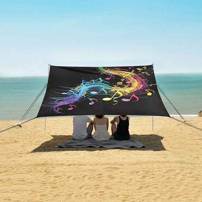 ALAZA Color Flying Musical Notes Beach Tent Sun Shelter Portable Canopy Sunshade for Outdoor Camping Picnics Backyard Fun 10x9 ft