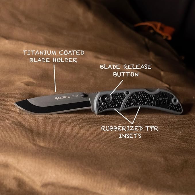 OUTDOOR EDGE 3.5 RazorLite EDC Pocket Knife (Obsidian Black) with Replaceable Blades and Clip Perfect Carry Knive for Camping Hunting and Survival Includes 12 Black Steel Drop Point Blades