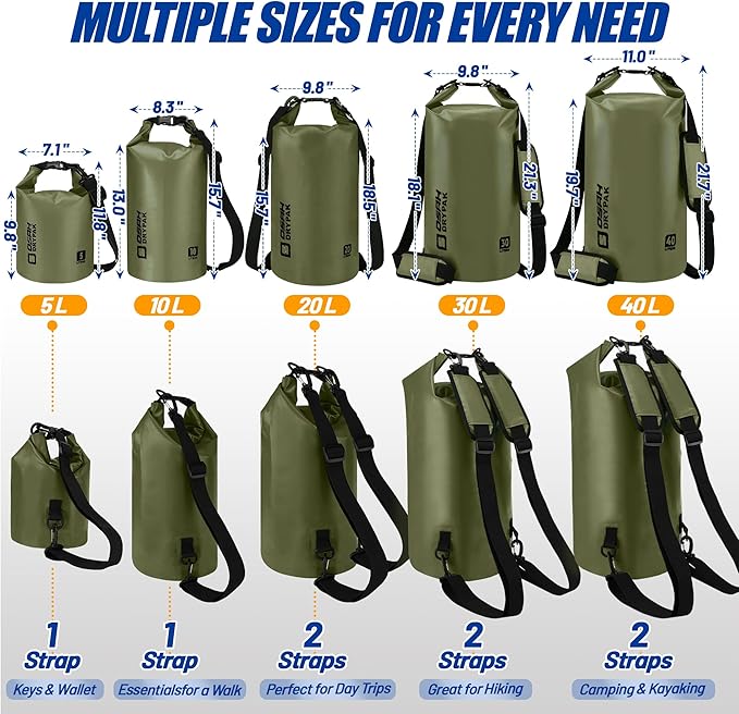 Waterproof Dry Bag 5L/10L/20L/30L/40L Roll Top Lightweight Storage Backpack with Phone Case for Women &amp Men Floating Waterproof Sack for Travel Swimming Kayaking Paddle Board Camping &amp B