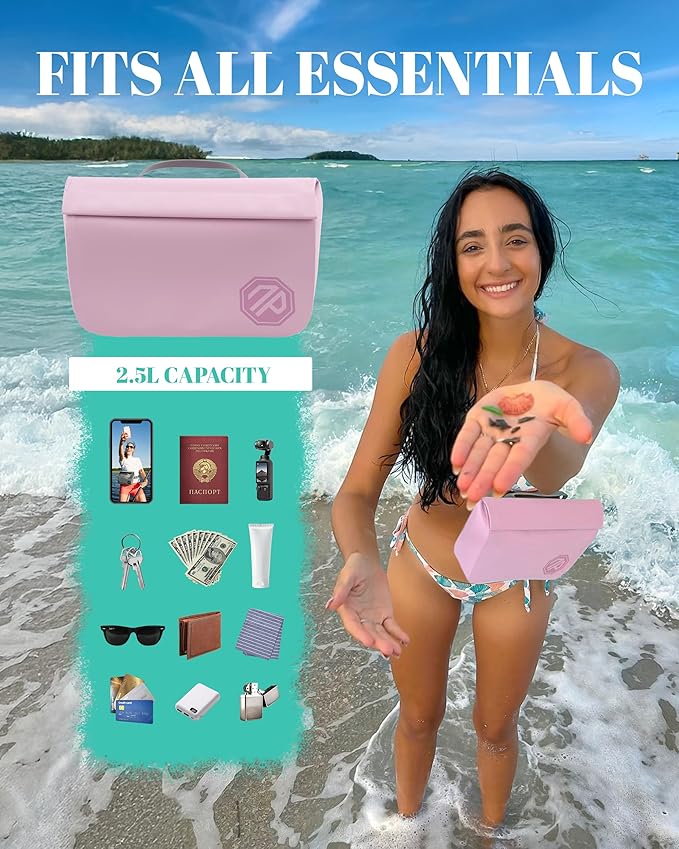 niphean IPX7 Waterproof Fanny Pack with Magnetic One-Hand Closure Durable Waterproof Dry Bag for Kayaking Paddle Boarding Beach Cruise Essentials 2.5L Phone Pouch Dry Bags for Men Women Pink
