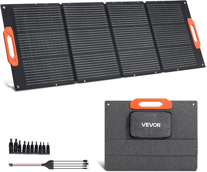 VEVOR 150W Foldable Monocrystalline Solar Panel 23% Efficiency Portable ETFE Mono Solar Panel Charger with MC4 Output Type-C QC3.0 USB &amp DC Ports IP67 Waterproof for Power Stations Camping Hik