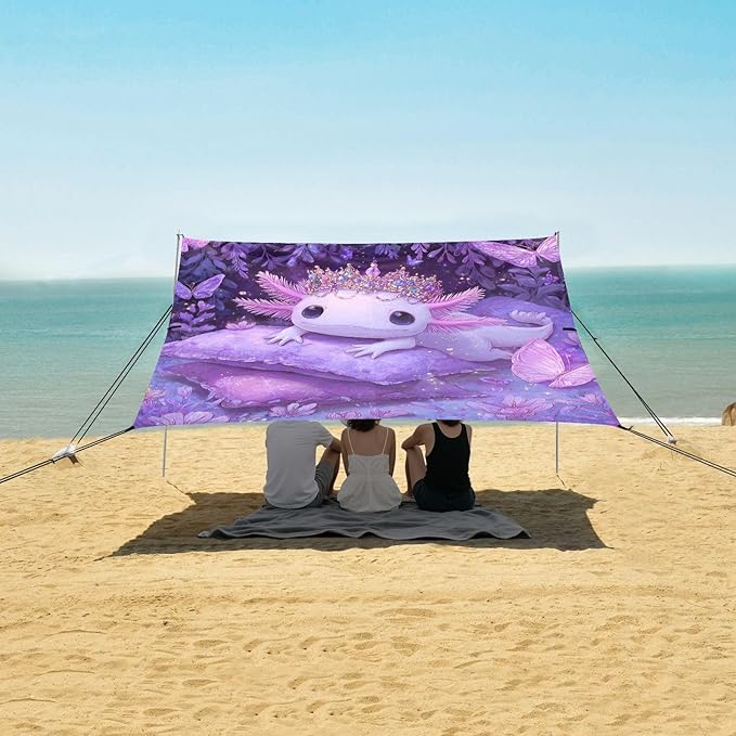 ALAZA Salamander Pillow Crown Pattern Beach Tent Sun Shelter Portable Canopy Sunshade for Outdoor Camping Picnics Backyard Fun 10x9 ft