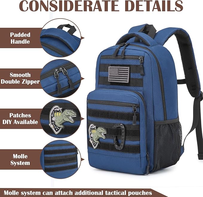 Kids Tactical Backpack Army Molle Bookbag Military Boys Backpack for School Outdoor Camping Blue