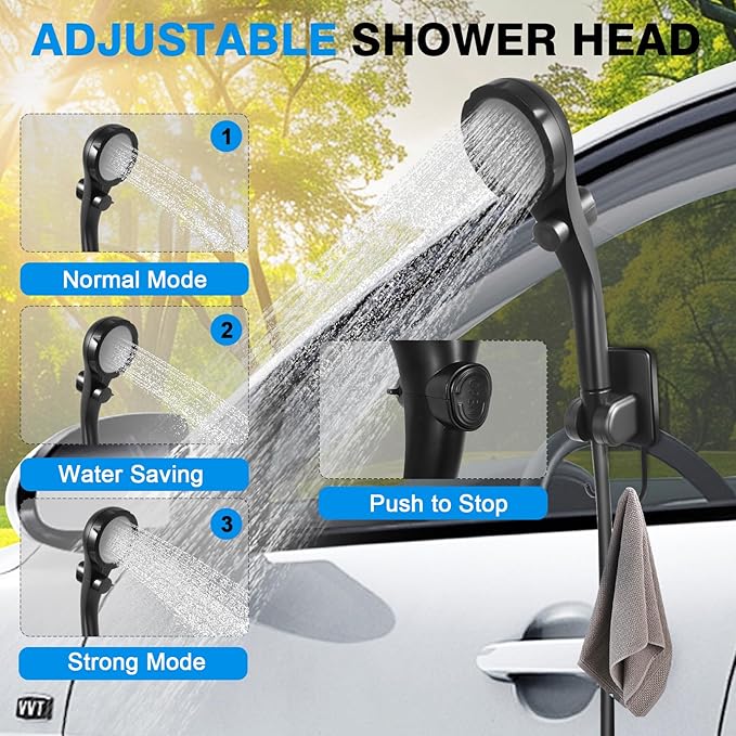 Digury Portable Camping Shower with 5 Gallon Water Jug 6000mAh Rechargeable Outdoor Camping Shower Kit IPX7 Waterproof Pump BPA Free Water Containers Camp Essentials