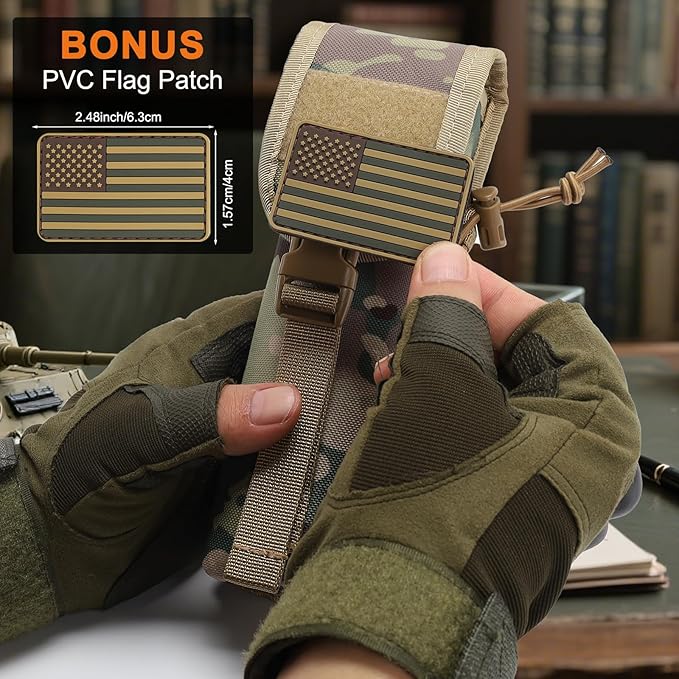 Molle Suppressor PouchStorable Suppressor/Flashlight/BatonContains Flag Patchfor Vest/Belt/Backpack/Molle Pouch/Plate Carrier and Other Tactical Gear