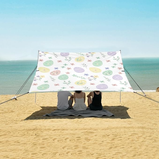 Beach Canopy with Windproof Ropes &amp Sandbags Beach Tent Sun Shade Sun Shelter for Camping Trips Fishing Backyard Fun or Picnics Easter Egg