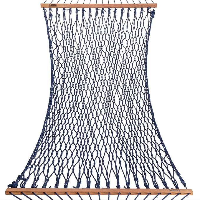 Hatteras Hammocks Small Navy DuraCord Rope Hammock – 11 ft. x 45 in. 450 lb Capacity Cumaru Spreader Bar Zinc-Plated Hardware Handcrafted in The USA