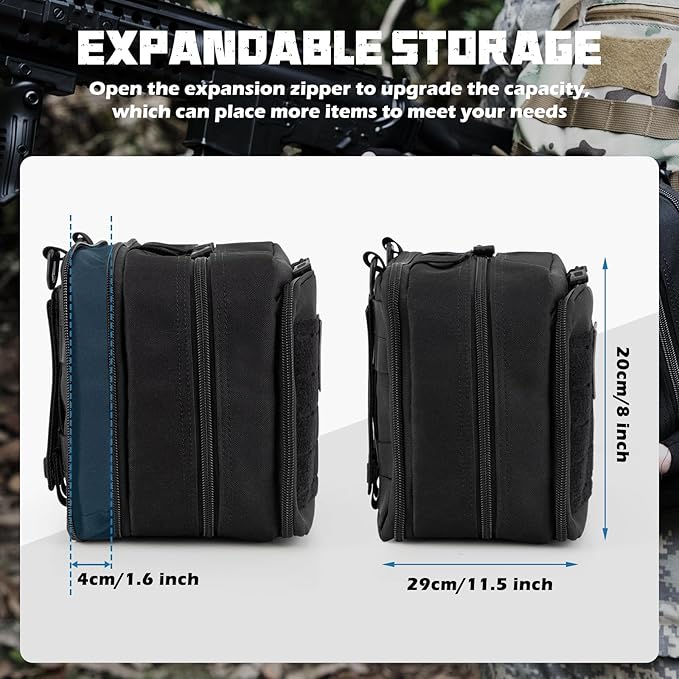 Jueachy Tactical Molle Pouch Large Admin Bag Utility Tool Pouches Molle Attachment EDC Pouches Expandable Molle Accessories Organizer Medical Pocket U.S.A Patch Included