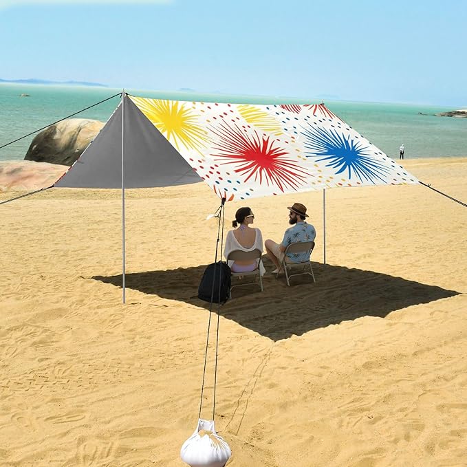 Beach Canopy with Windproof Ropes &amp Sandbags Beach Tent Sun Shade Sun Shelter for Camping Trips Fishing Backyard Fun or Picnics Fireworks