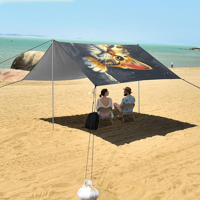 ALAZA Cat Kitten Cute Beach Tent Sun Shelter UPF50+ Protection Beach Shade Canopy w/ 4 Sandbags for Outdoor Camping Fishing Backyard Fun Picnic 10x9 ft