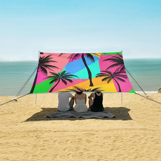 xigua Palm Tree Beach Tent Sun Shelter with Carrying Bag - Silver Coated Oxford Fabric Beach Canopy for Beach Camping Fishing - Includes Windproof Ropes Sandbags &amp Stakes