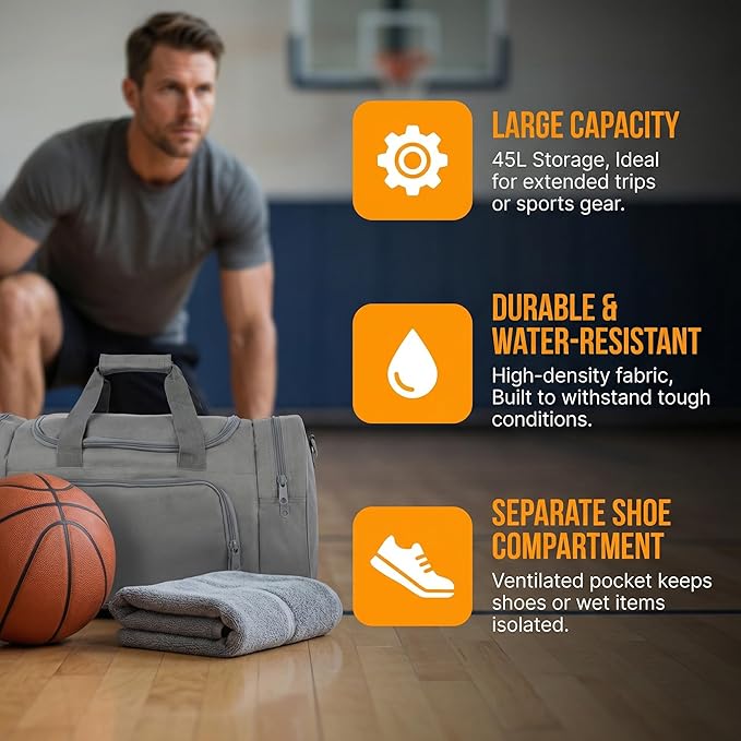 Military Tactical Outdoor Gym Bag Small Duffel Bag with Shoes Compartment for Sports Travel Camping Hunting (A-Grey)