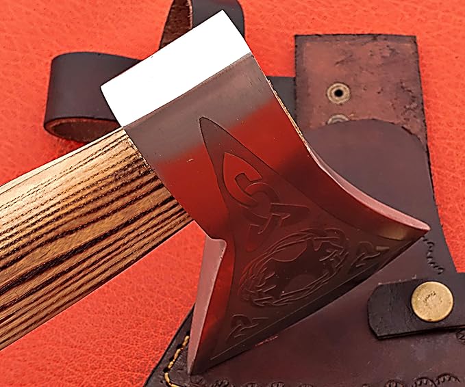 Smart &amp Sharp Hand Forged Viking Axe Etched on The Carbon Steel Forged Engraved Axe SS-17403 (ash Wood)