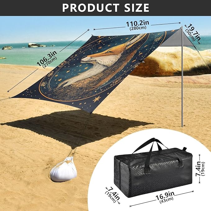 ALAZA Fox Star Starlist Sky Beach Tent Sun Shelter Portable Canopy Sunshade for Outdoor Camping Picnics Backyard Fun 10x9 ft