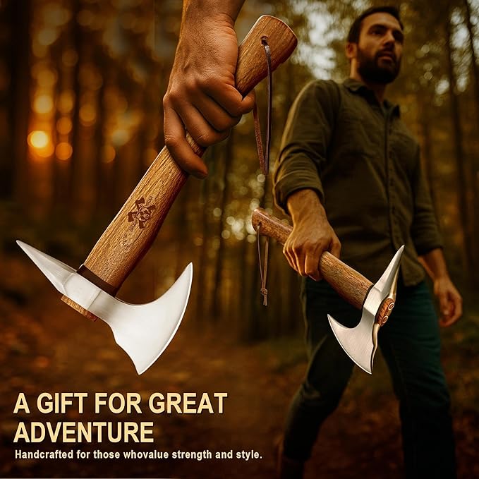 Grumpy Bear 15 Survival Axe Camping Hatchet – Forged High Carbon Steel Blade with Walnut Wood Handle – Anti-Slip Grip – Ideal for Bushcraft Wood Splitting &amp Outdoor Adventures Silver Wood