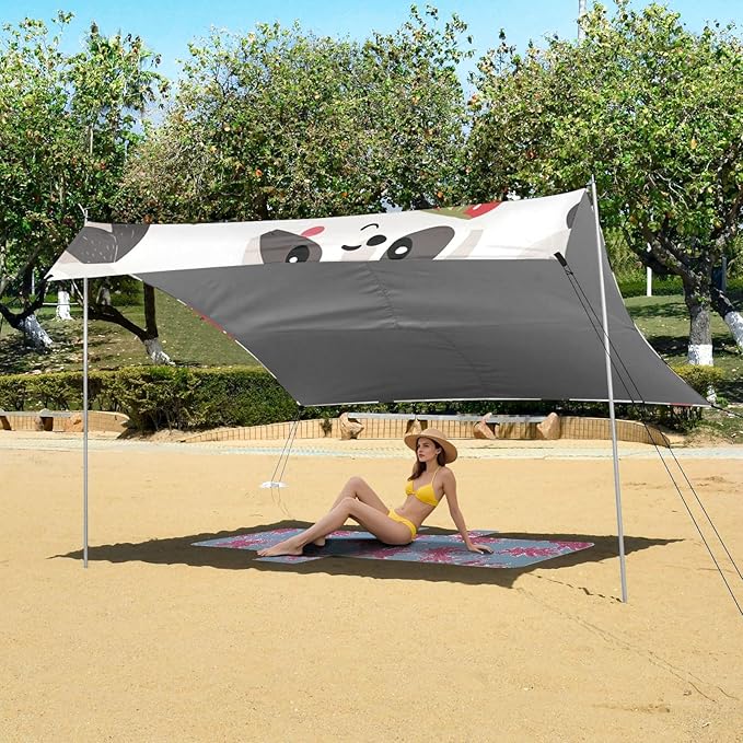 ALAZA Cute Raccoons Strawberry Beach Tent Sun Shelter Portable Canopy Sunshade for Outdoor Camping Picnics Backyard Fun 10x9 ft