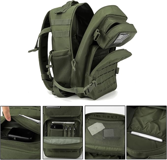 QT&ampQY 25L Tactical backpack &amp Tactical Toiletry Bag(Army Green)