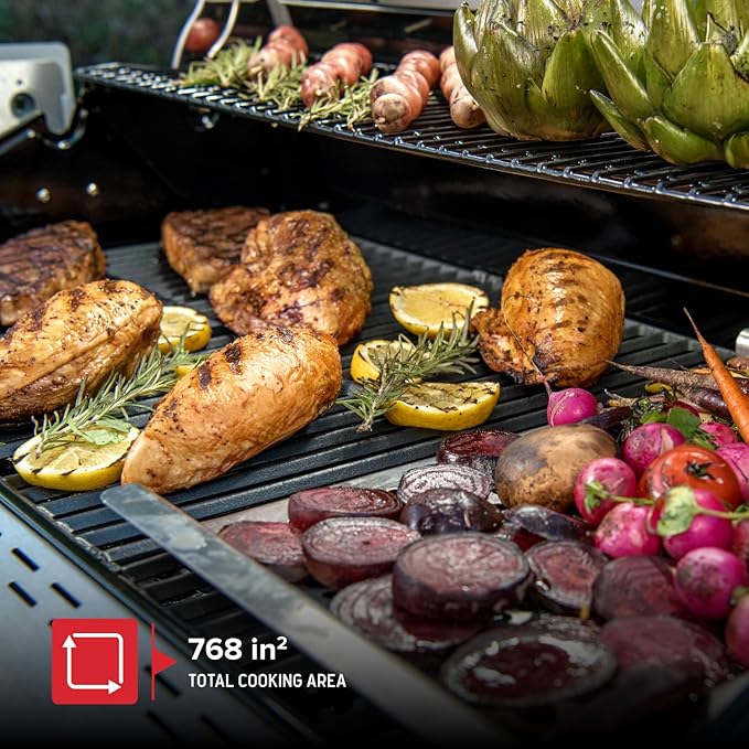 Nexgrill Deluxe 6-Burner Propane Gas Grill with Ceramic Searing Side Burner Rotisserie Kit 60000 BTUs Output and Stainless Steel Control Panel BBQ Grill Perfect for Outdoor Gatherings - 720-0896B
