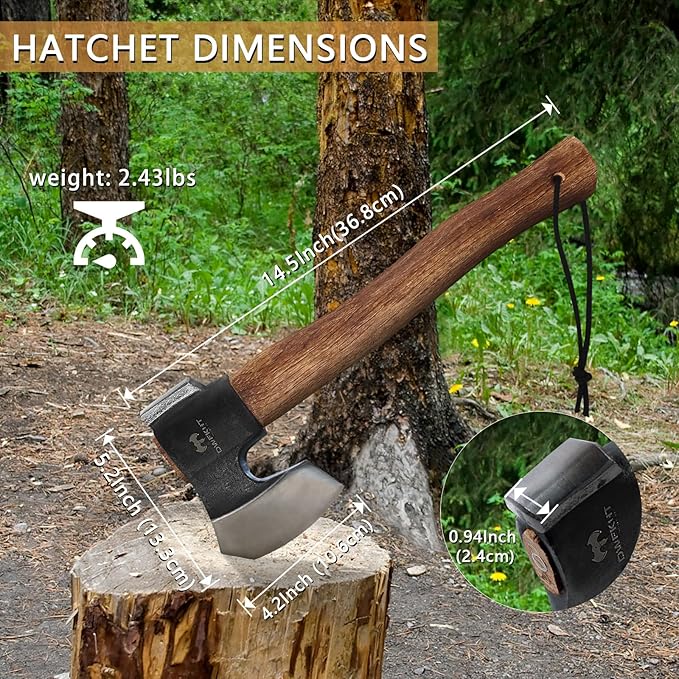 14.5 Hatchet Camping Axe Survival Axe with Sheath Bushcraft Hatchet with 1065 Carbon Steel and Beech Handle for Wood Chopping – Perfect for Outdoor Survival and Adventures