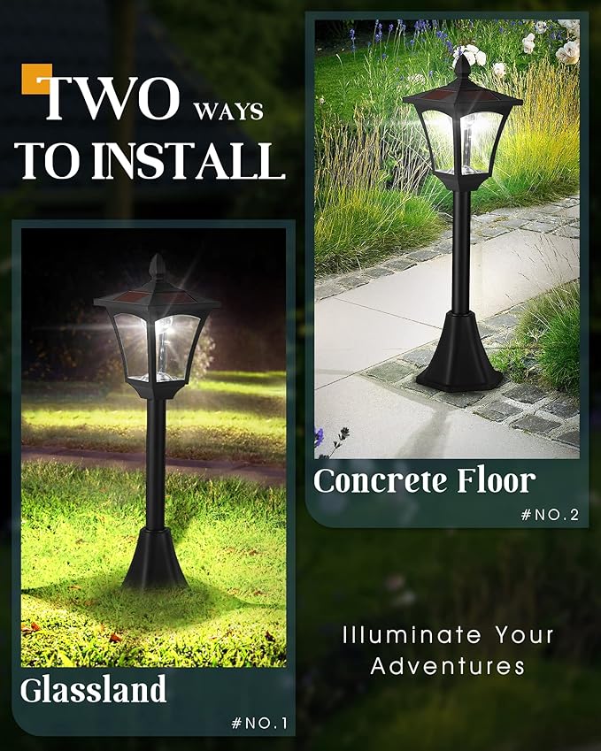 70 Outdoor Solar Post Light LED Solar Lamp Post Outdoor Waterproof IP65 Solar Pole Light for Garden Lawn Pathway Driveway White Light
